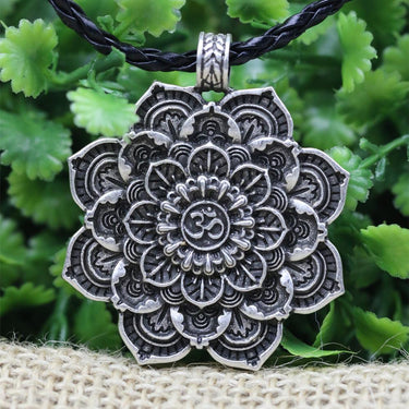 Antique Silver Mandala Lotus Om Pendant Necklace-Your Soul Place